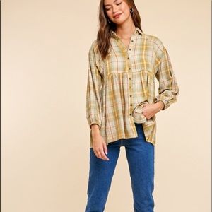 New In Loom Flannel Button up Babydoll Top